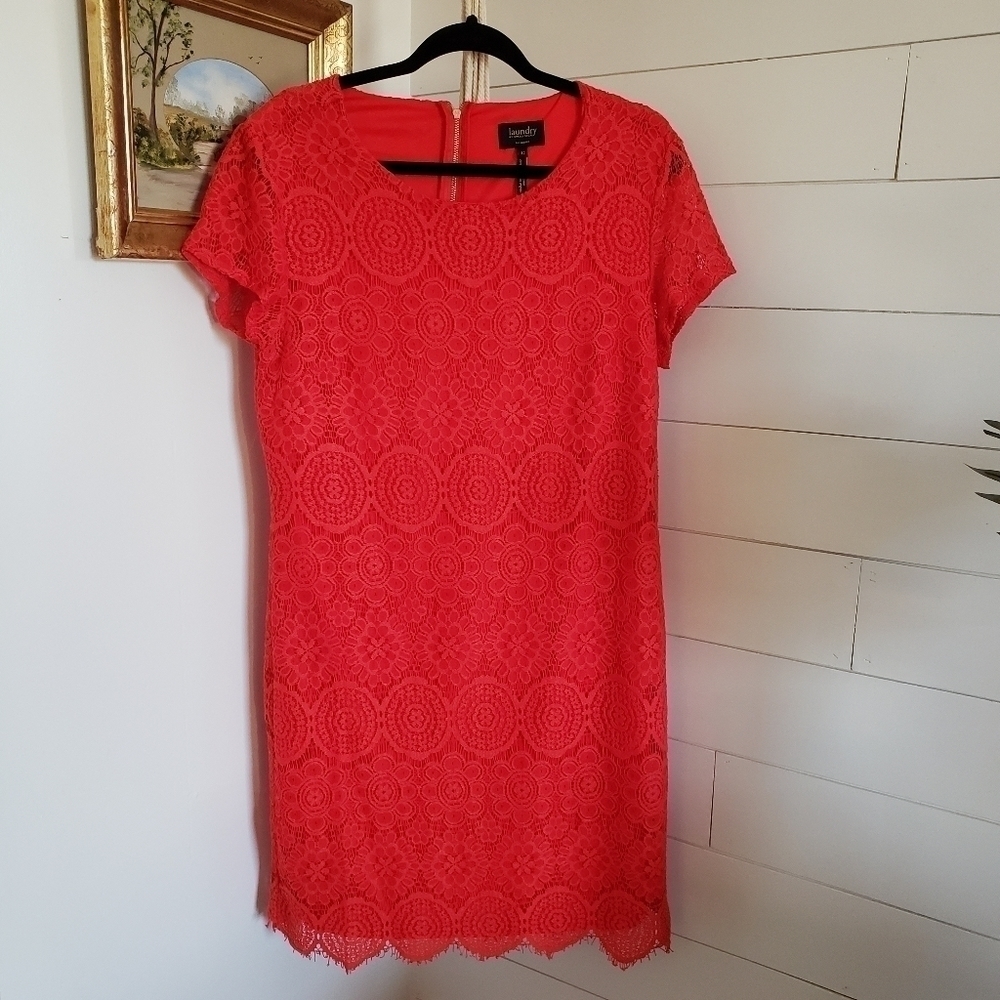 Laundry by Shelli Segal Red Crochet Lace Knee Length Dress Size 12